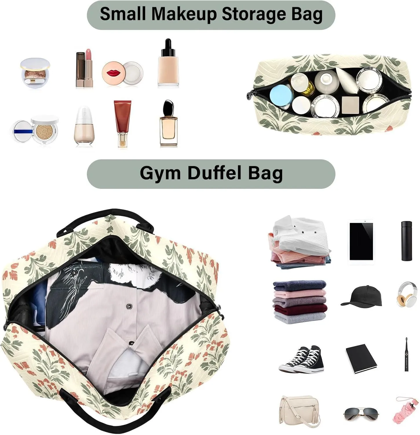 2-Piece Travel Organizer Set - Wave Quilted Expandable Duffel Bag with Detachable Toiletry Pouch, TSA-Compliant Carry-On for Gym/Camping/Airplane, Coconut Pattern (2)