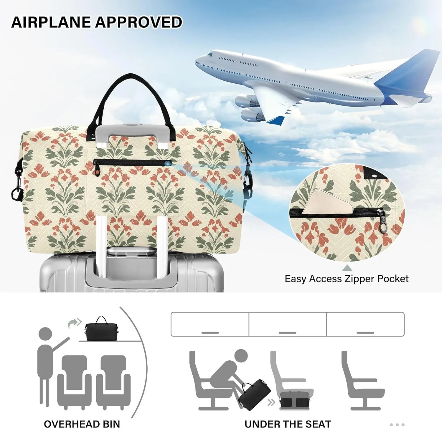 2-Piece Travel Organizer Set - Wave Quilted Expandable Duffel Bag with Detachable Toiletry Pouch, TSA-Compliant Carry-On for Gym/Camping/Airplane, Coconut Pattern (2)