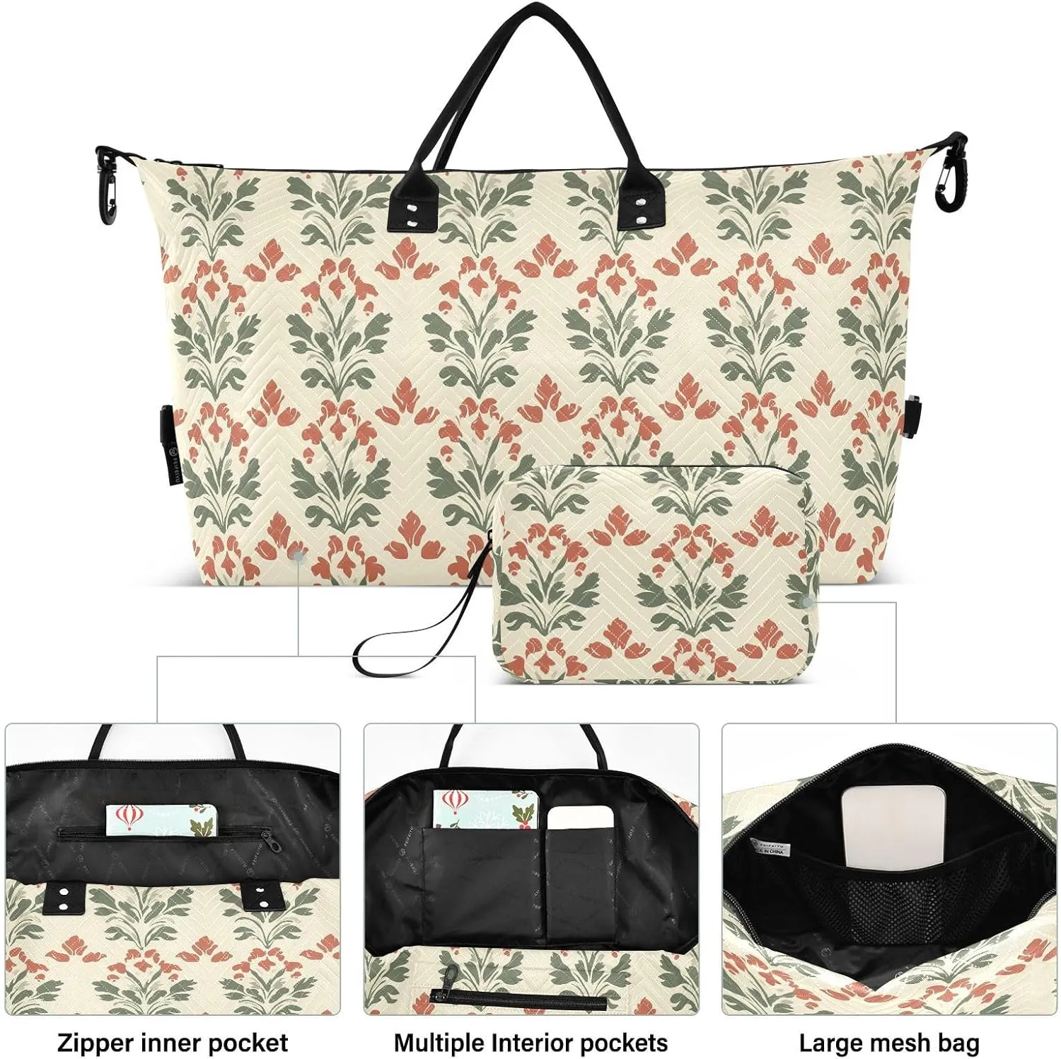 2-Piece Travel Organizer Set - Wave Quilted Expandable Duffel Bag with Detachable Toiletry Pouch, TSA-Compliant Carry-On for Gym/Camping/Airplane, Coconut Pattern (2)