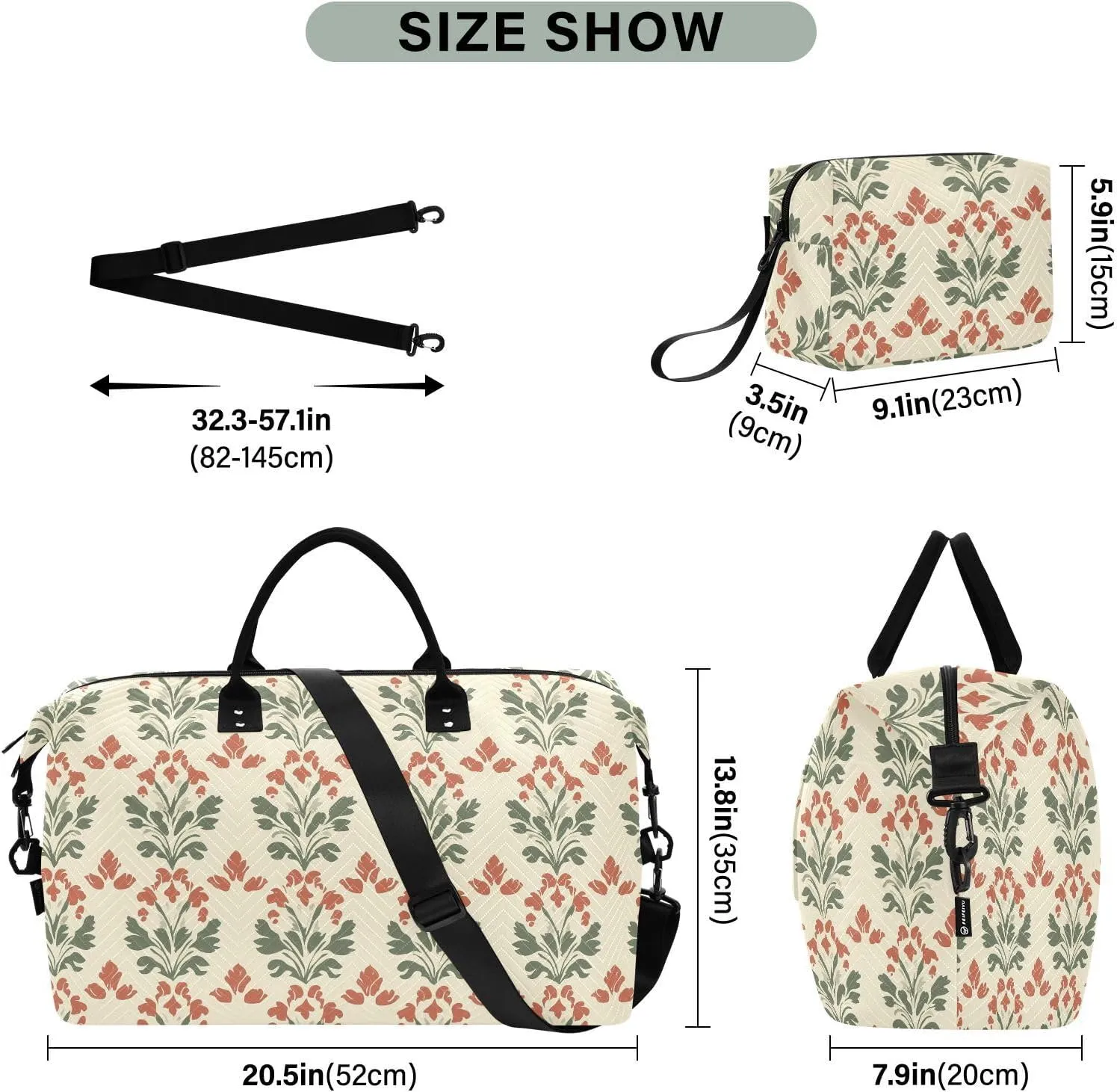 2-Piece Travel Organizer Set - Wave Quilted Expandable Duffel Bag with Detachable Toiletry Pouch, TSA-Compliant Carry-On for Gym/Camping/Airplane, Coconut Pattern (2)