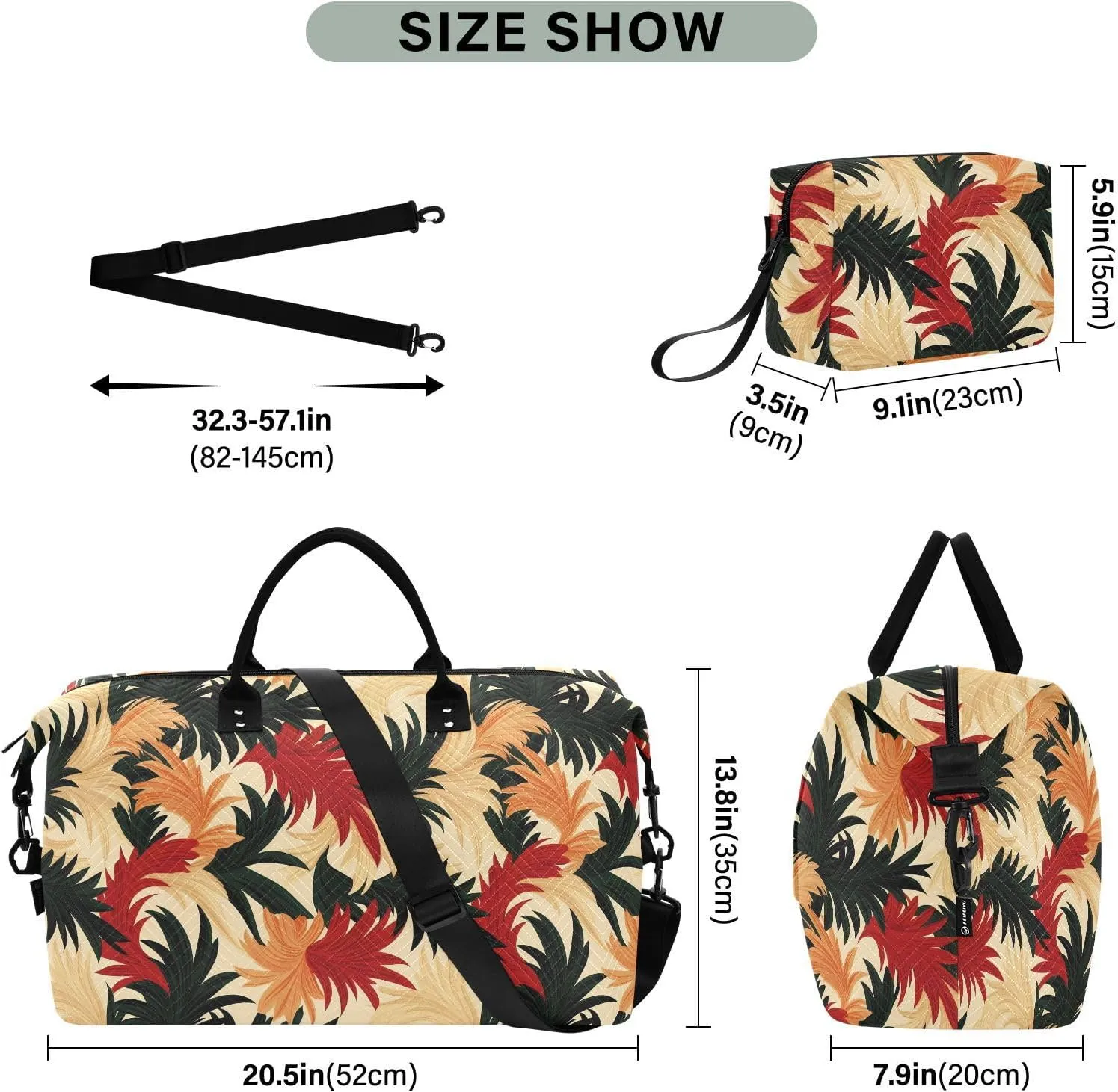 2-Piece Travel Organizer Set - Wave Quilted Expandable Duffel Bag with Detachable Toiletry Pouch, TSA-Compliant Carry-On for Gym/Camping/Airplane, Coconut Pattern (5)
