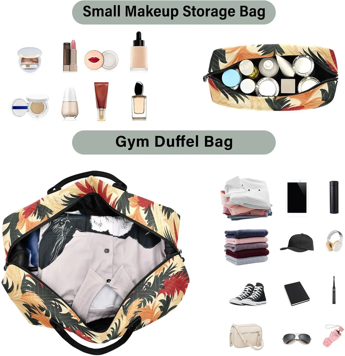 2-Piece Travel Organizer Set - Wave Quilted Expandable Duffel Bag with Detachable Toiletry Pouch, TSA-Compliant Carry-On for Gym/Camping/Airplane, Coconut Pattern (5)