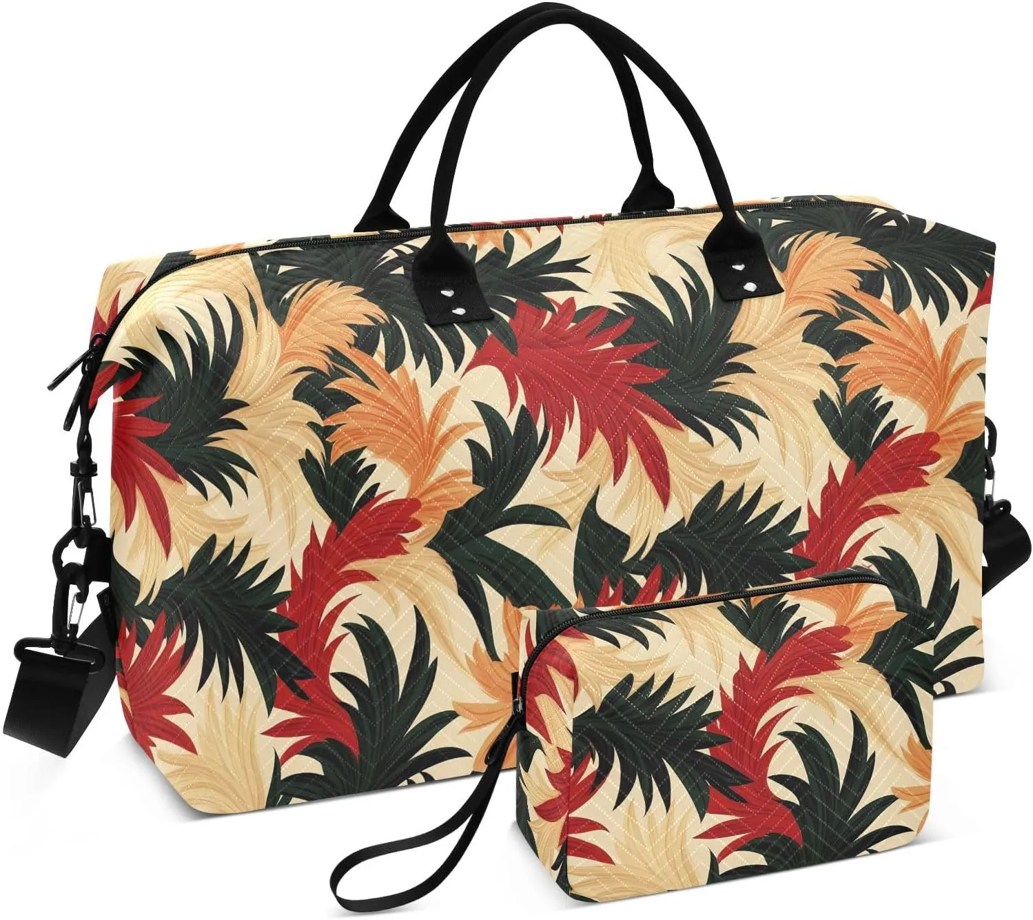 2-Piece Travel Organizer Set - Wave Quilted Expandable Duffel Bag with Detachable Toiletry Pouch, TSA-Compliant Carry-On for Gym/Camping/Airplane, Coconut Pattern (5)
