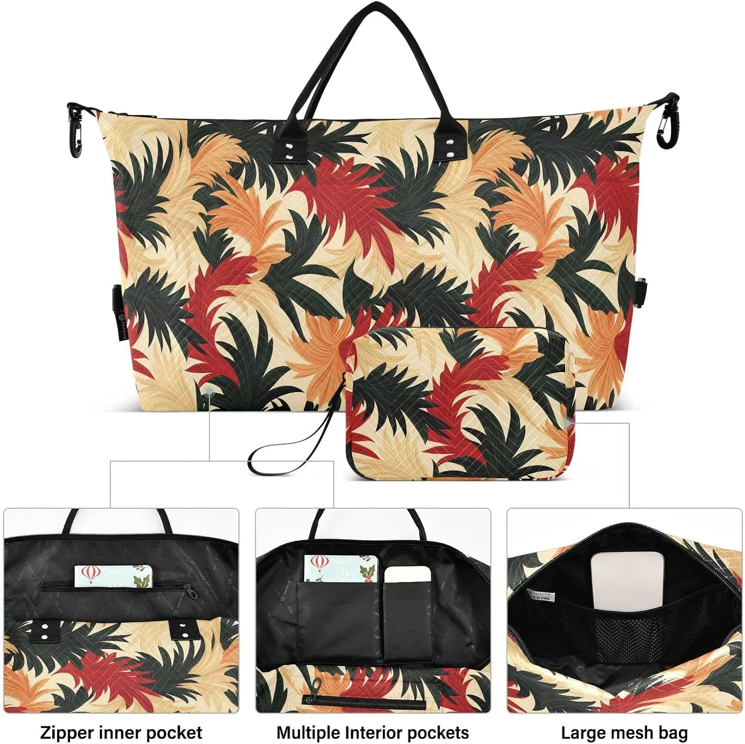 2-Piece Travel Organizer Set - Wave Quilted Expandable Duffel Bag with Detachable Toiletry Pouch, TSA-Compliant Carry-On for Gym/Camping/Airplane, Coconut Pattern (5)