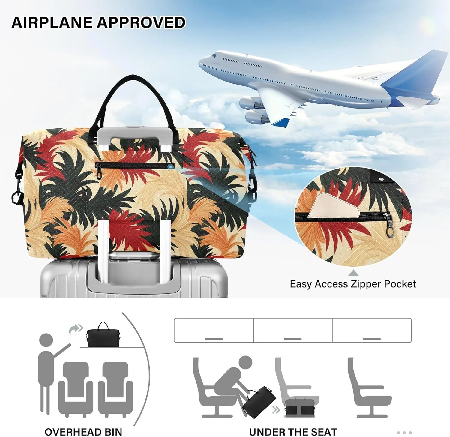 2-Piece Travel Organizer Set - Wave Quilted Expandable Duffel Bag with Detachable Toiletry Pouch, TSA-Compliant Carry-On for Gym/Camping/Airplane, Coconut Pattern (5)