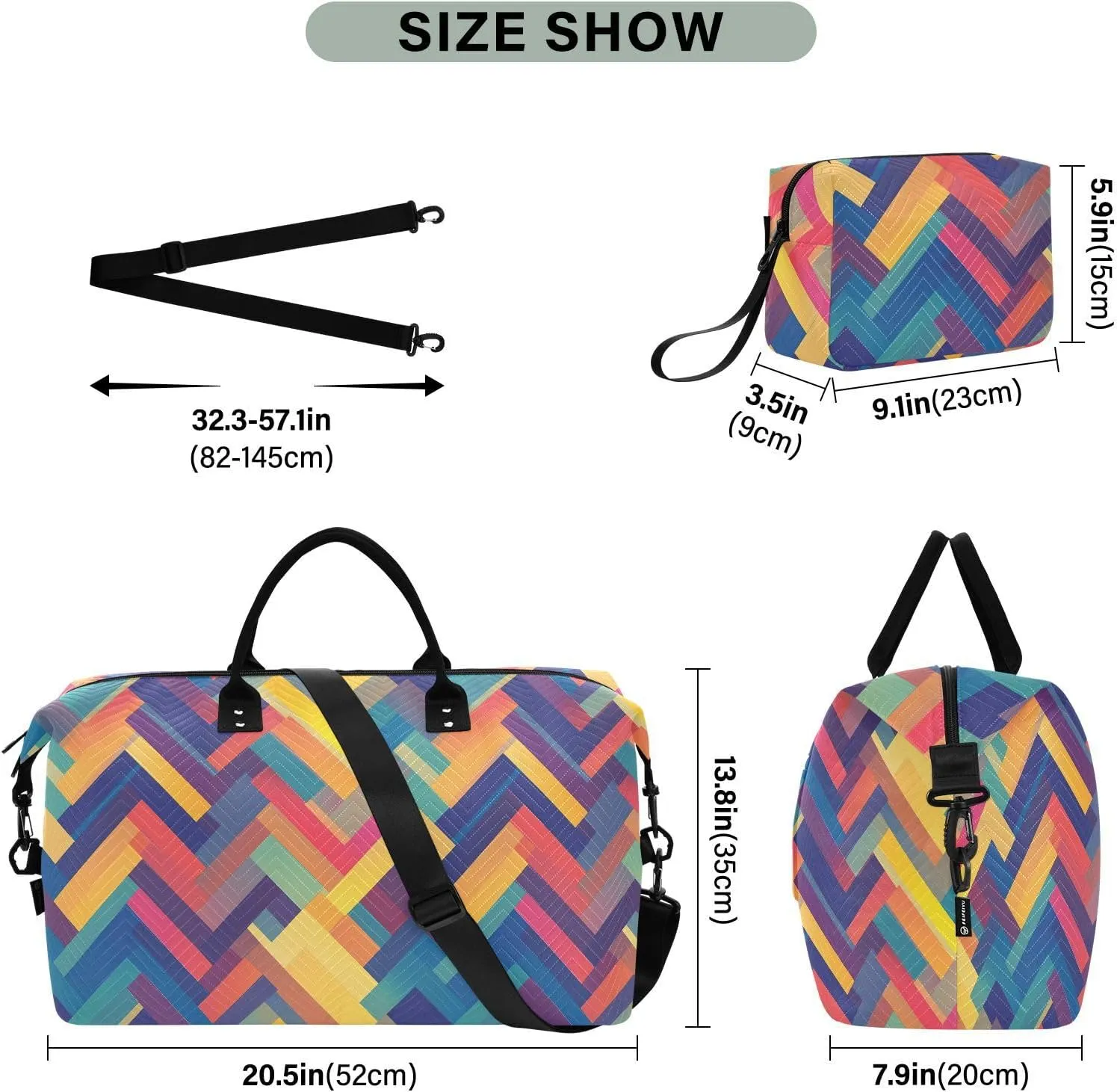 2-Piece Travel Organizer Set - Wave Quilted Expandable Duffel Bag with Detachable Toiletry Pouch, TSA-Compliant Carry-On for Gym/Camping/Airplane, Color Block (11)