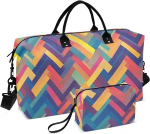 2-Piece Travel Organizer Set - Wave Quilted Expandable Duffel Bag with Detachable Toiletry Pouch, TSA-Compliant Carry-On for Gym/Camping/Airplane, Color Block (11)