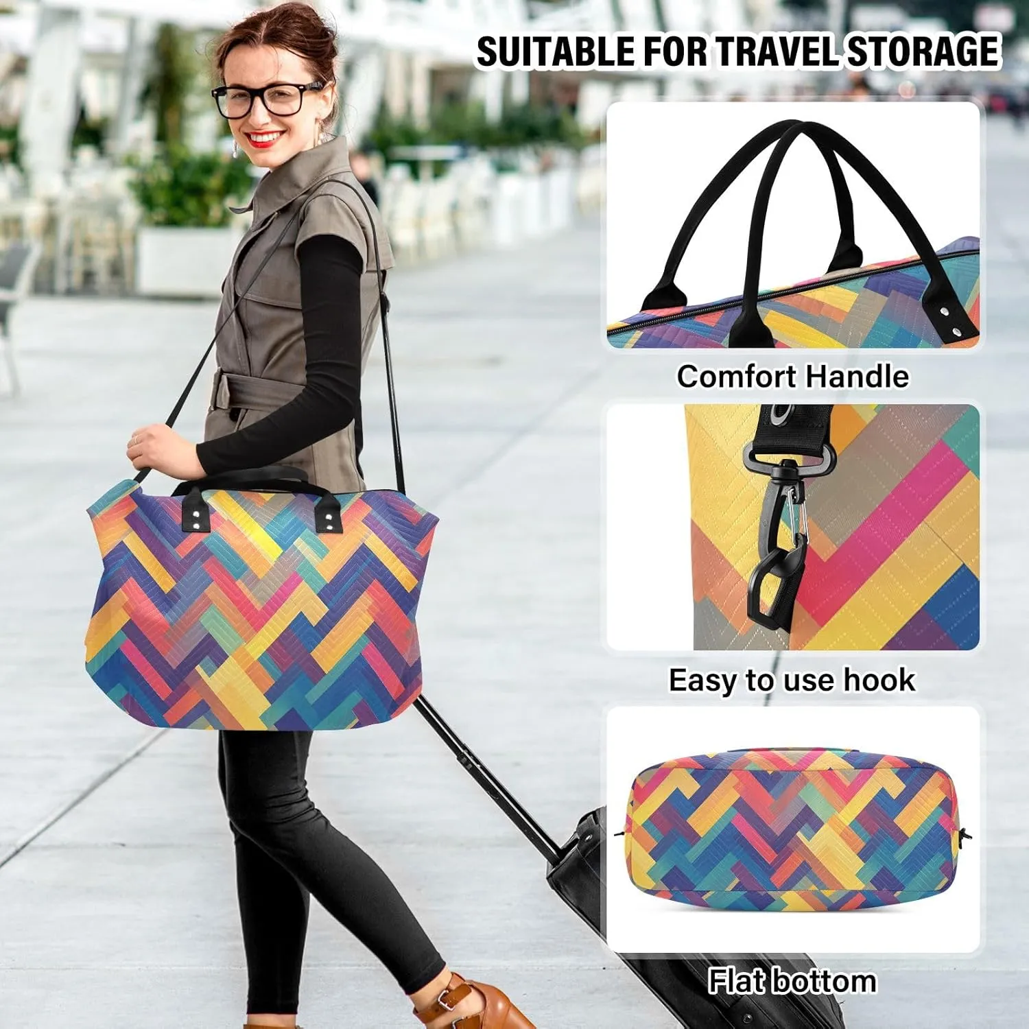 2-Piece Travel Organizer Set - Wave Quilted Expandable Duffel Bag with Detachable Toiletry Pouch, TSA-Compliant Carry-On for Gym/Camping/Airplane, Color Block (11)