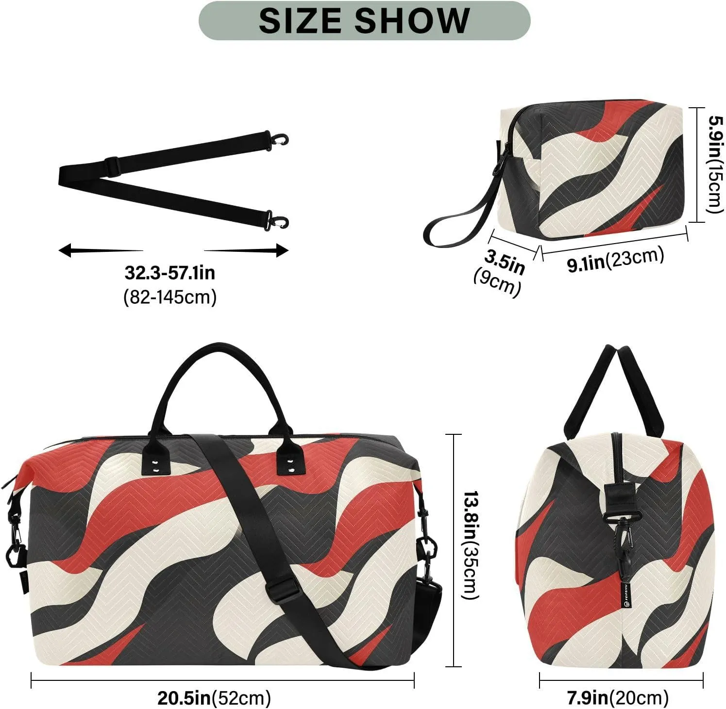 2-Piece Travel Organizer Set - Wave Quilted Expandable Duffel Bag with Detachable Toiletry Pouch, TSA-Compliant Carry-On for Gym/Camping/Airplane, Color Block (15)