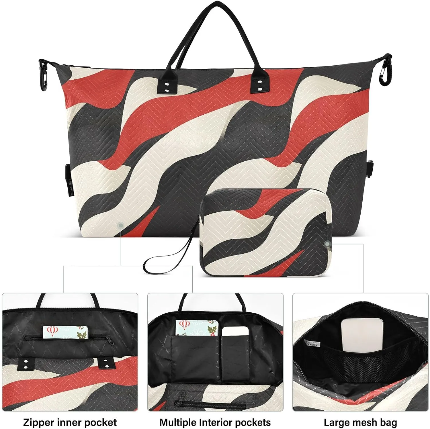 2-Piece Travel Organizer Set - Wave Quilted Expandable Duffel Bag with Detachable Toiletry Pouch, TSA-Compliant Carry-On for Gym/Camping/Airplane, Color Block (15)