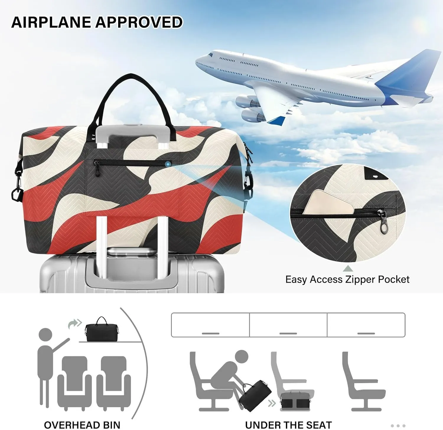 2-Piece Travel Organizer Set - Wave Quilted Expandable Duffel Bag with Detachable Toiletry Pouch, TSA-Compliant Carry-On for Gym/Camping/Airplane, Color Block (15)