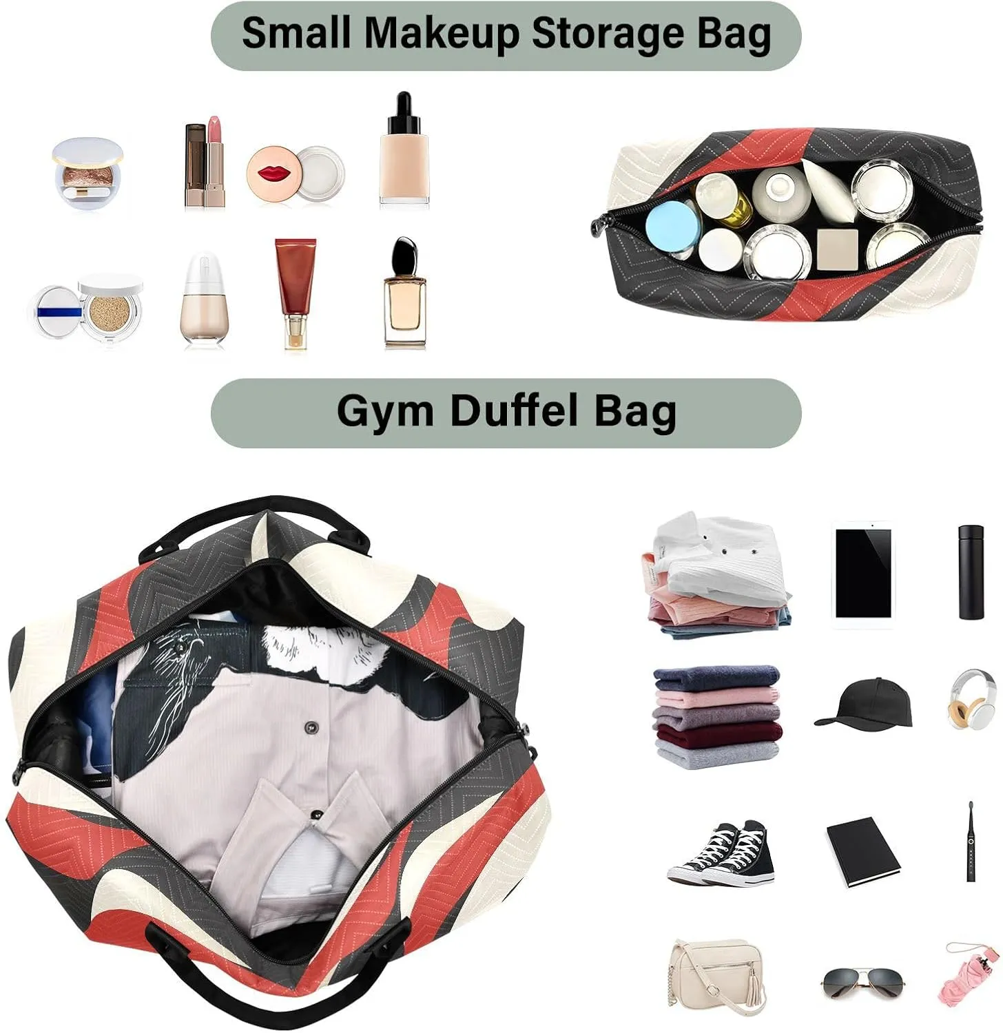2-Piece Travel Organizer Set - Wave Quilted Expandable Duffel Bag with Detachable Toiletry Pouch, TSA-Compliant Carry-On for Gym/Camping/Airplane, Color Block (15)