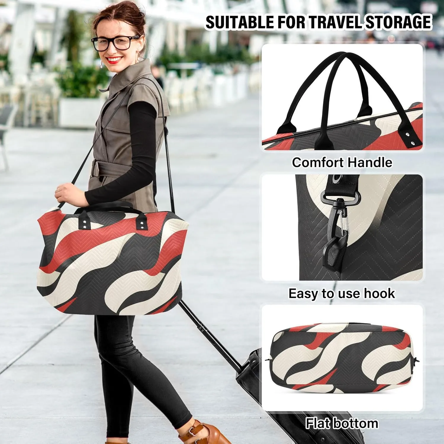 2-Piece Travel Organizer Set - Wave Quilted Expandable Duffel Bag with Detachable Toiletry Pouch, TSA-Compliant Carry-On for Gym/Camping/Airplane, Color Block (15)