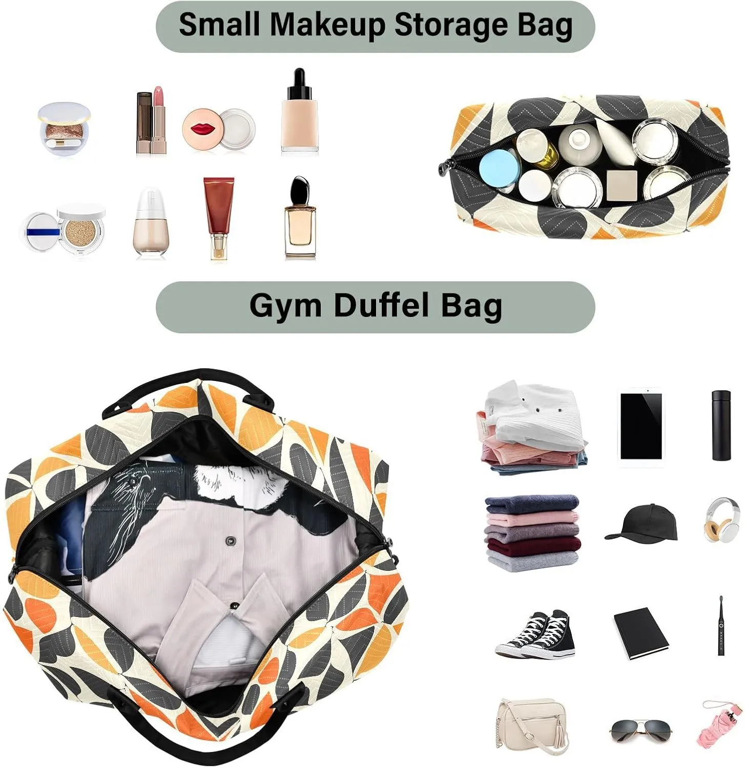 2-Piece Travel Organizer Set - Wave Quilted Expandable Duffel Bag with Detachable Toiletry Pouch, TSA-Compliant Carry-On for Gym/Camping/Airplane, Color Block (3)