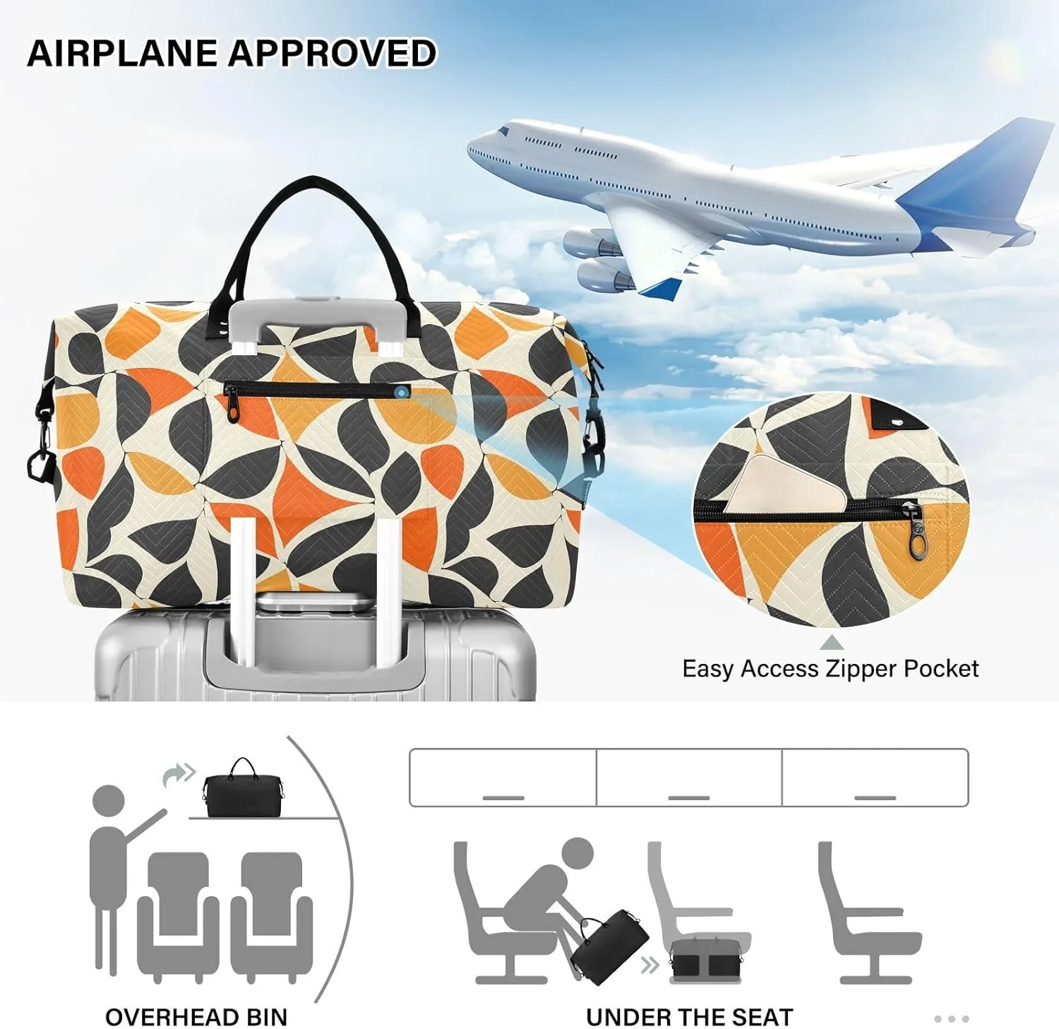 2-Piece Travel Organizer Set - Wave Quilted Expandable Duffel Bag with Detachable Toiletry Pouch, TSA-Compliant Carry-On for Gym/Camping/Airplane, Color Block (3)