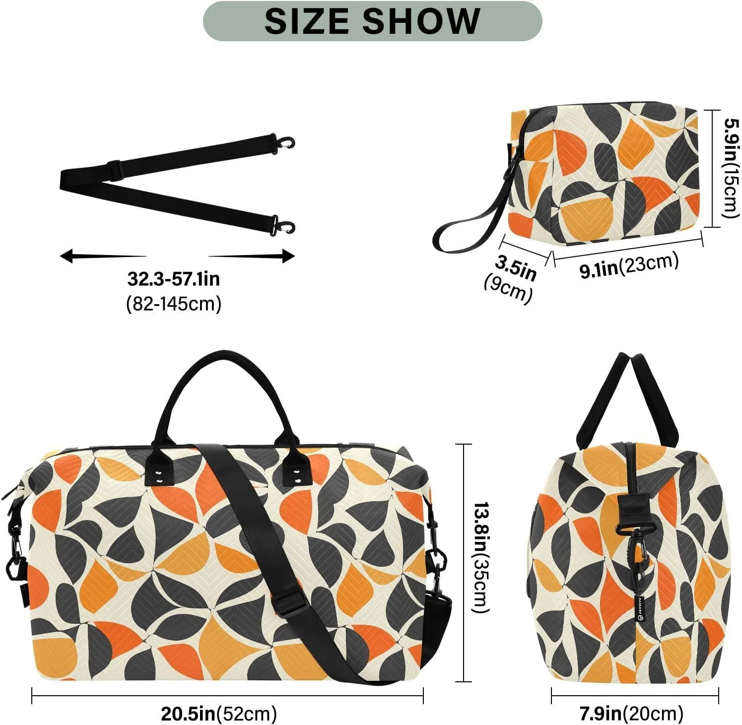 2-Piece Travel Organizer Set - Wave Quilted Expandable Duffel Bag with Detachable Toiletry Pouch, TSA-Compliant Carry-On for Gym/Camping/Airplane, Color Block (3)
