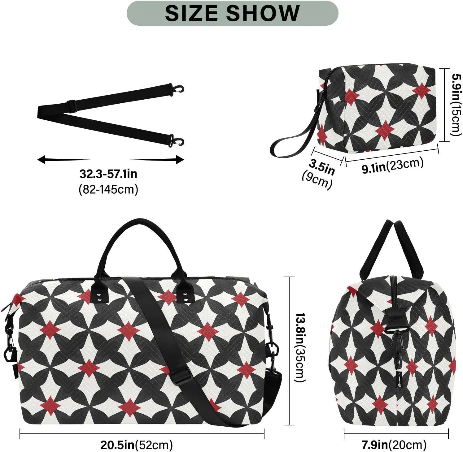 2-Piece Travel Organizer Set - Wave Quilted Expandable Duffel Bag with Detachable Toiletry Pouch, TSA-Compliant Carry-On for Gym/Camping/Airplane, Cross Symbol (2)