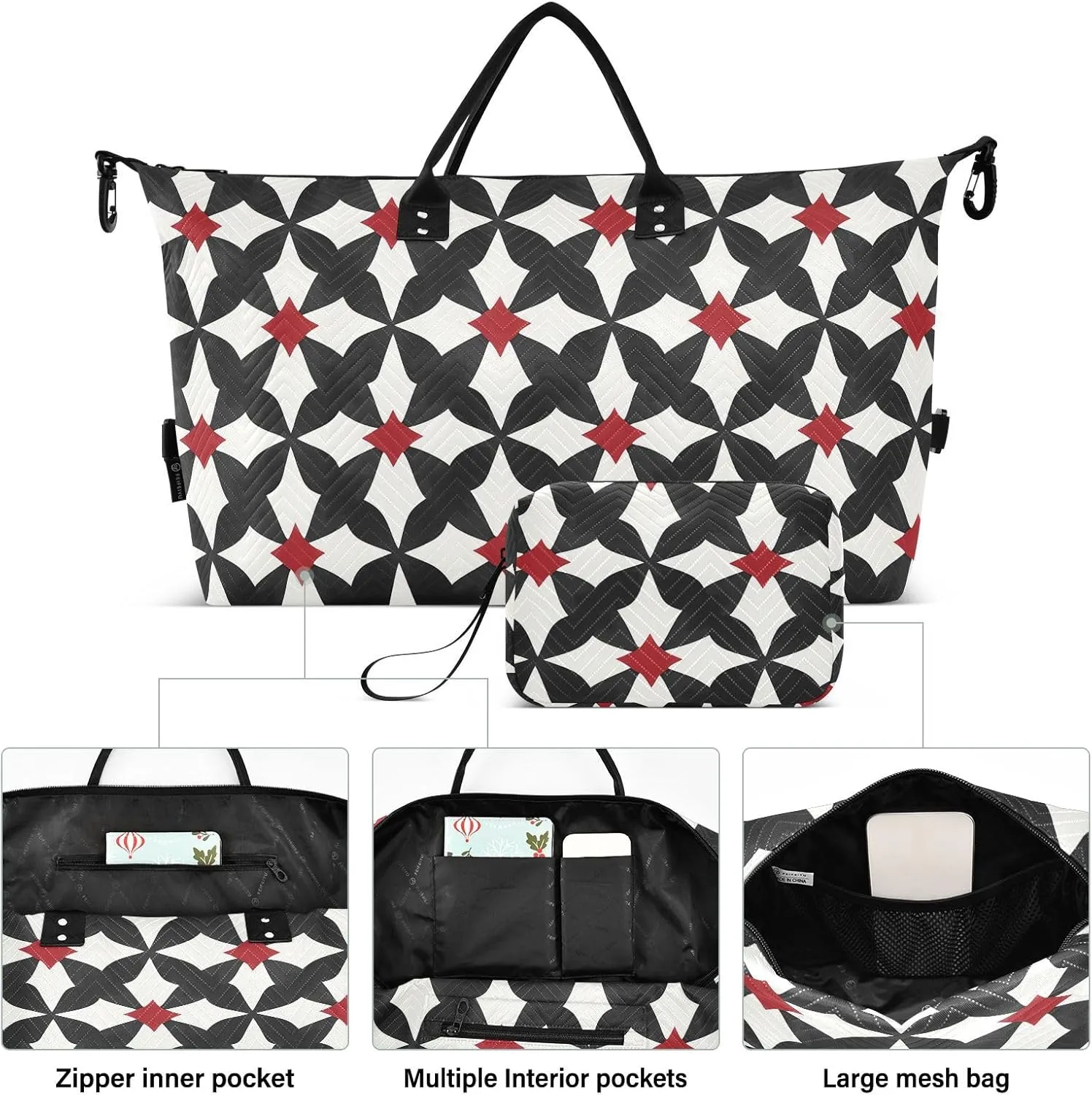 2-Piece Travel Organizer Set - Wave Quilted Expandable Duffel Bag with Detachable Toiletry Pouch, TSA-Compliant Carry-On for Gym/Camping/Airplane, Cross Symbol (2)