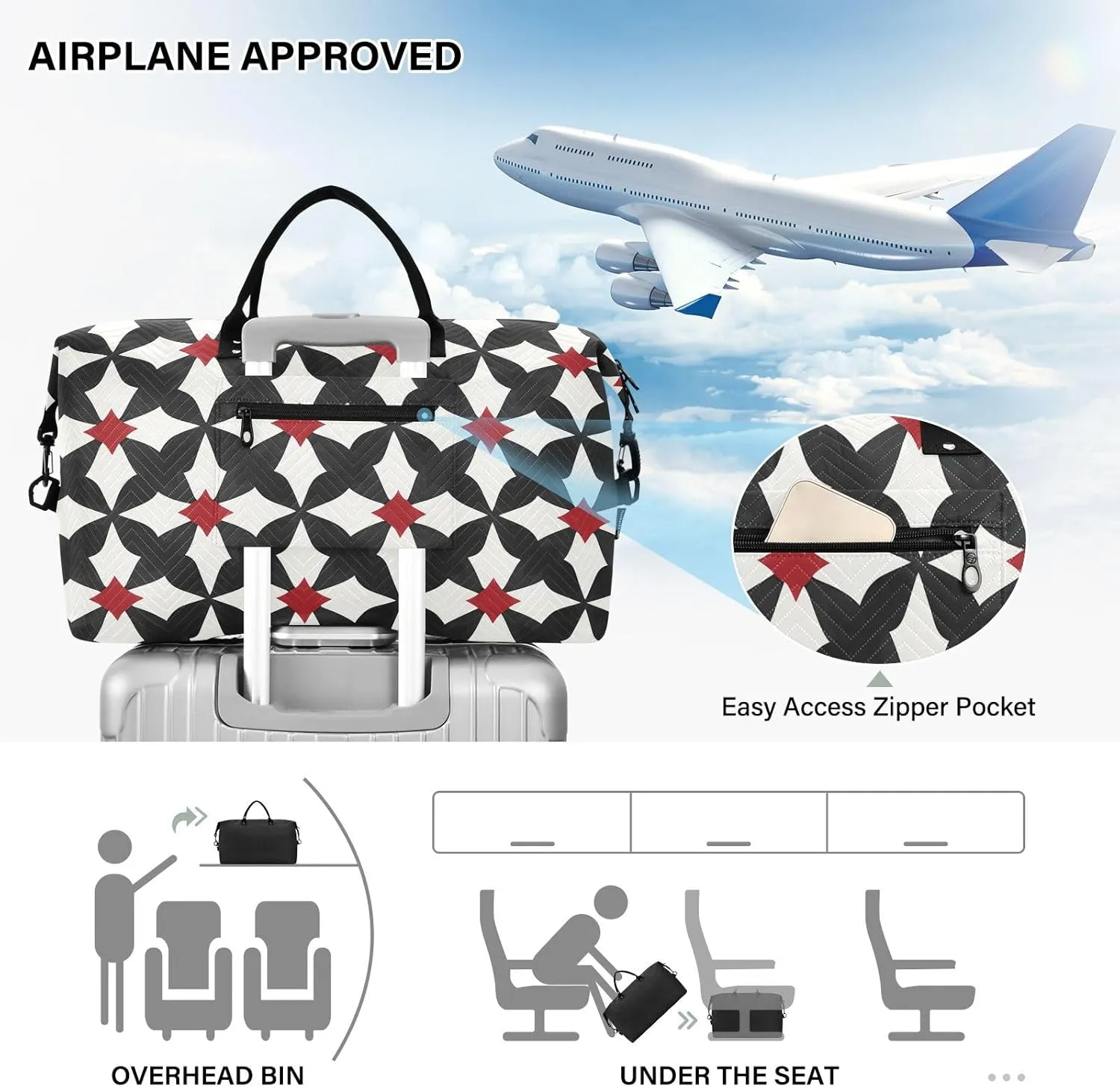 2-Piece Travel Organizer Set - Wave Quilted Expandable Duffel Bag with Detachable Toiletry Pouch, TSA-Compliant Carry-On for Gym/Camping/Airplane, Cross Symbol (2)
