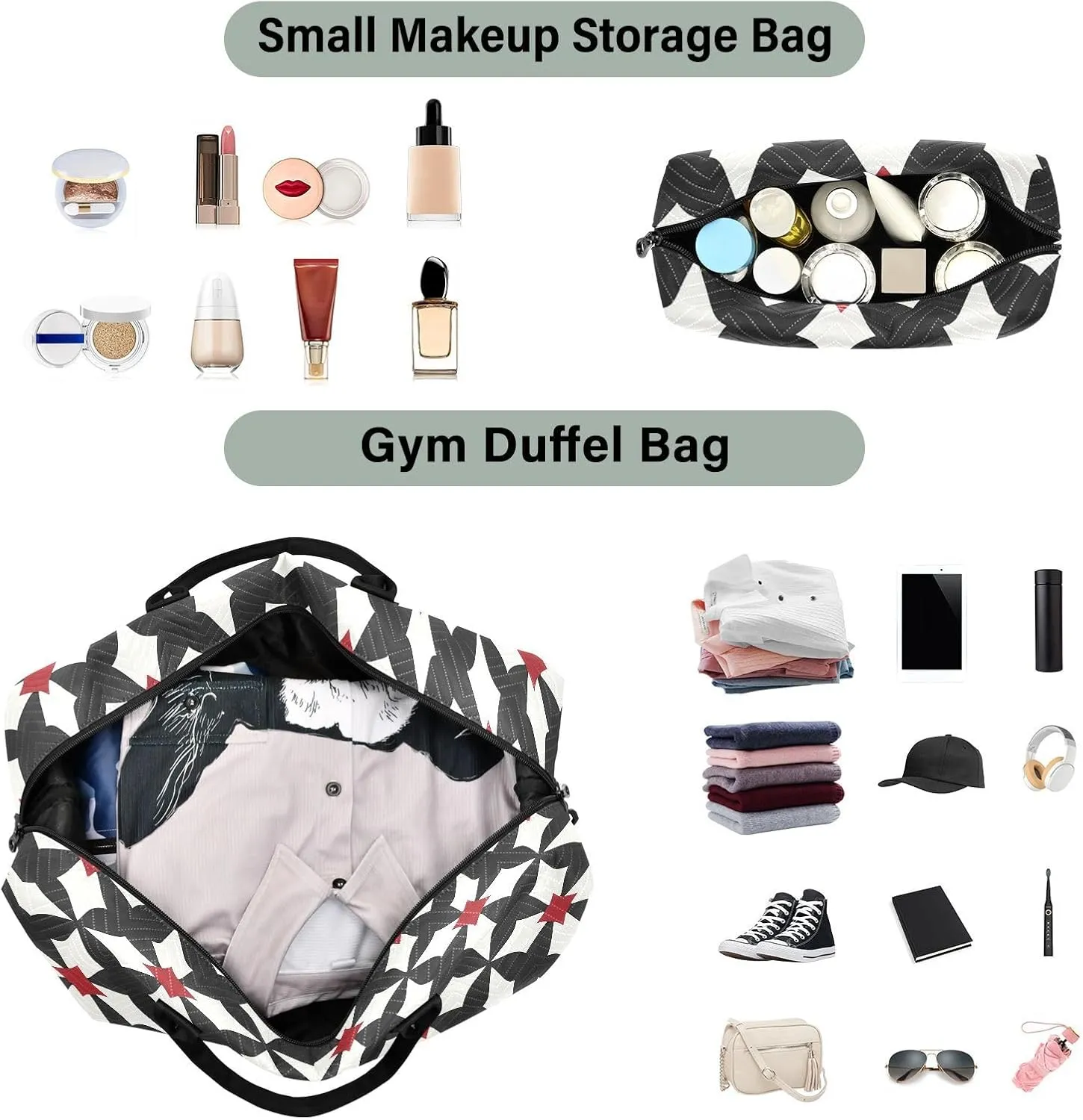 2-Piece Travel Organizer Set - Wave Quilted Expandable Duffel Bag with Detachable Toiletry Pouch, TSA-Compliant Carry-On for Gym/Camping/Airplane, Cross Symbol (2)