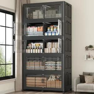 200GAL Extra Large Storage Bins with Lid, 800Qt Stackable Closet Organizers and Drawers, Collapsible Storage Bins with Wheels, Folding Storages Cabinet for Home Bedroom Office, 5Pack