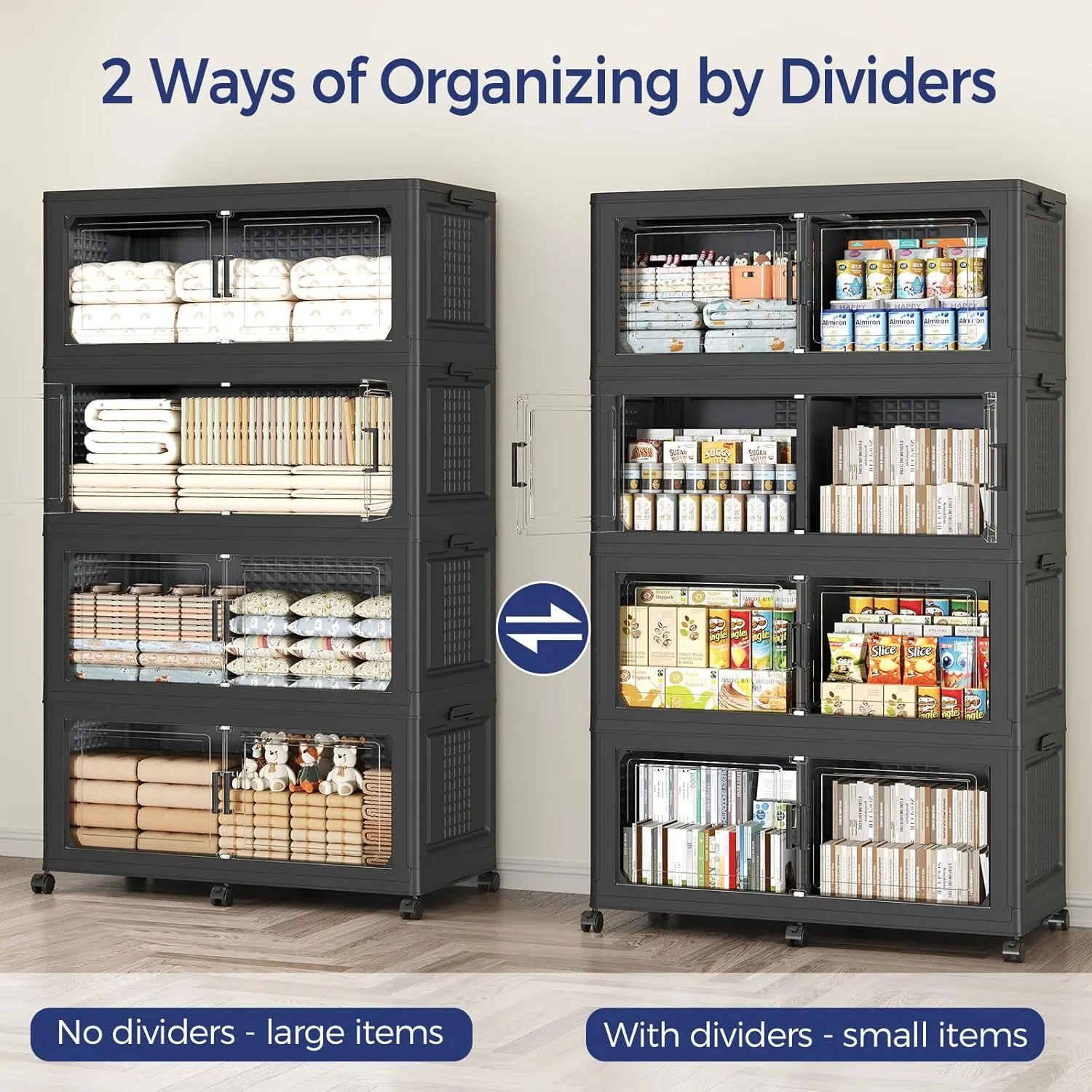 200GAL Extra Large Storage Bins with Lid, 800Qt Stackable Closet Organizers and Drawers, Collapsible Storage Bins with Wheels, Folding Storages Cabinet for Home Bedroom Office, 5Pack