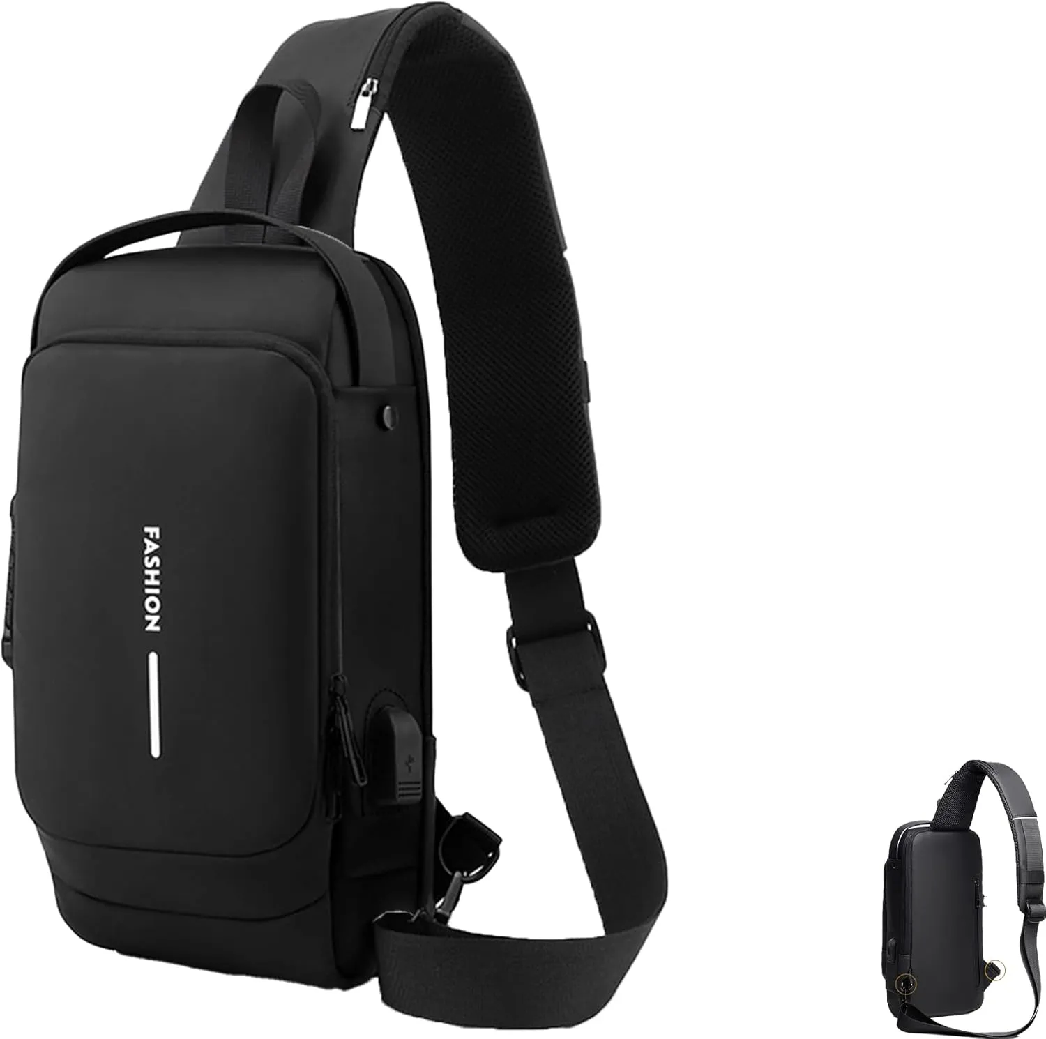 2025 fashion new Carbon Fiber Streamline Anti-Theft Sling Bag, USB Charging Sport Shoulder Backpack (Black)