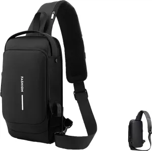2025 fashion new Carbon Fiber Streamline Anti-Theft Sling Bag, USB Charging Sport Shoulder Backpack (Black)