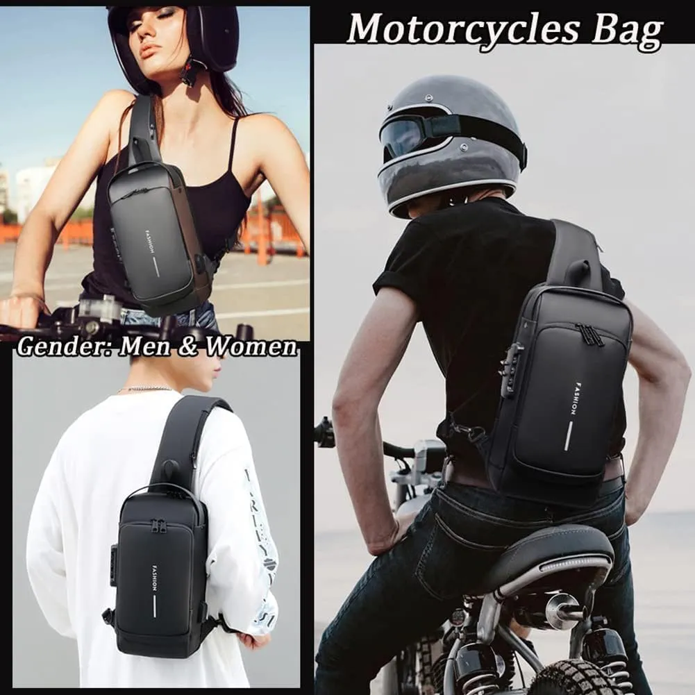 2025 fashion new Carbon Fiber Streamline Anti-Theft Sling Bag, USB Charging Sport Shoulder Backpack (Black)