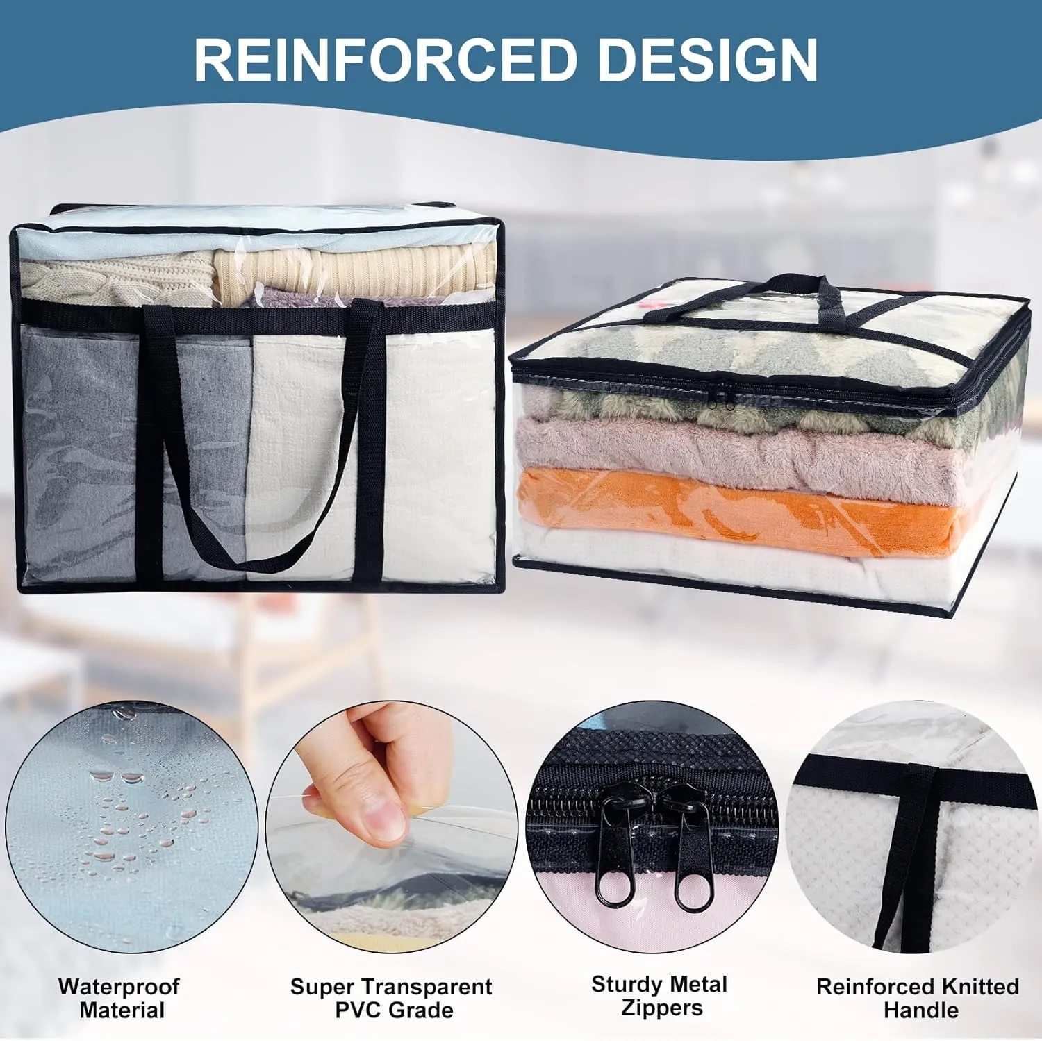 2Pack Clear Blanket Storage Bags, Vinyl Comforter Clothes Storage Closet Organizers and Storage Containers Moving Bags with Reinforced Handle for Bedding, Clothing, Comforters, Pillows, Toys,40L