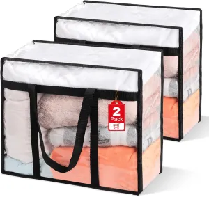 2Pack Clear Blanket Storage Bags, Vinyl Comforter Clothes Storage Closet Organizers and Storage Containers Moving Bags with Reinforced Handle for Bedding, Clothing, Comforters, Pillows, Toys,40L