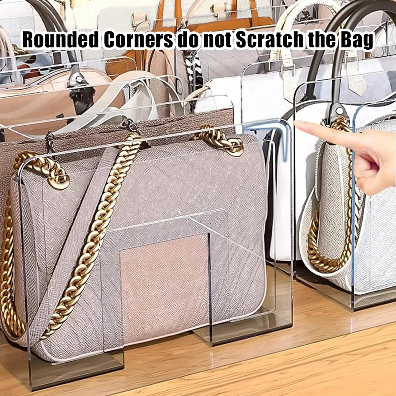 2pcs Clear Plastic Purse Handbag Organizer, 3/4 Sections Bag Closet Shelf Divider, Purse Display Stand,Handbag Storage Organizer,Desk Book File Sorter Stand Holder(4 grids, Clear)