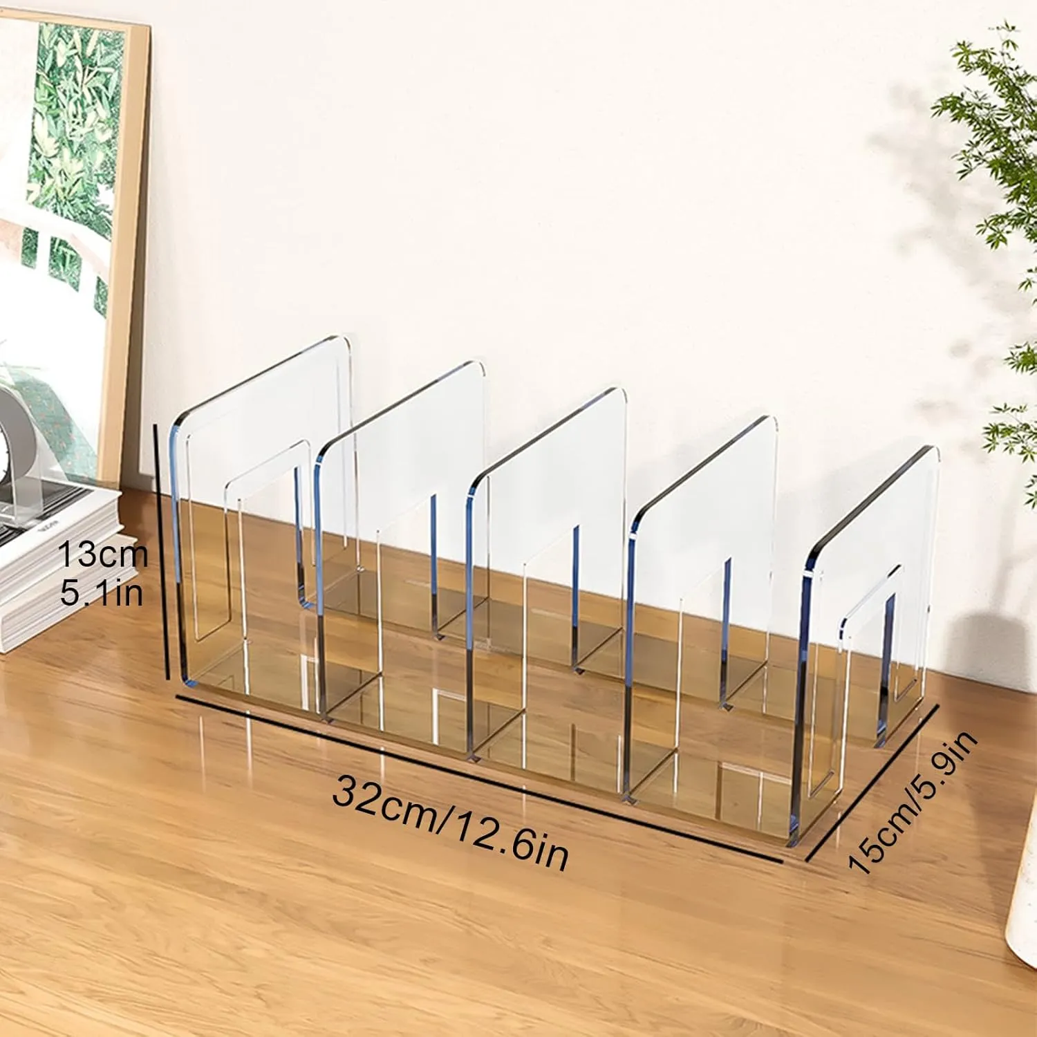 2pcs Clear Plastic Purse Handbag Organizer, 3/4 Sections Bag Closet Shelf Divider, Purse Display Stand,Handbag Storage Organizer,Desk Book File Sorter Stand Holder(4 grids, Clear)