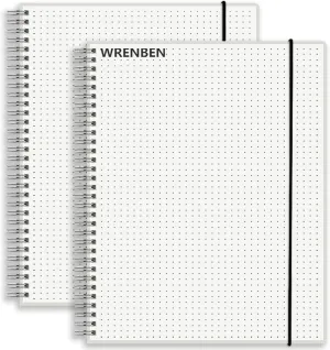 2PCS Dotted Spiral Notebook 5.7" x 8.3" with 120gsm Thick Paper, Elastic Band and Transparent Hard Cover, 160 Pages per Bullet Dotted Journal (2 Pack, A5)