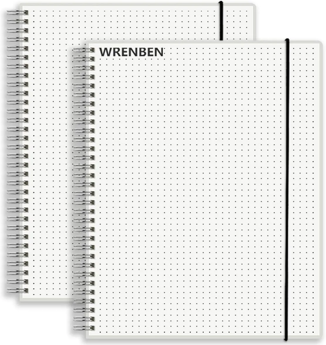 2PCS Dotted Spiral Notebook 5.7" x 8.3" with 120gsm Thick Paper, Elastic Band and Transparent Hard Cover, 160 Pages per Bullet Dotted Journal (2 Pack, A5)