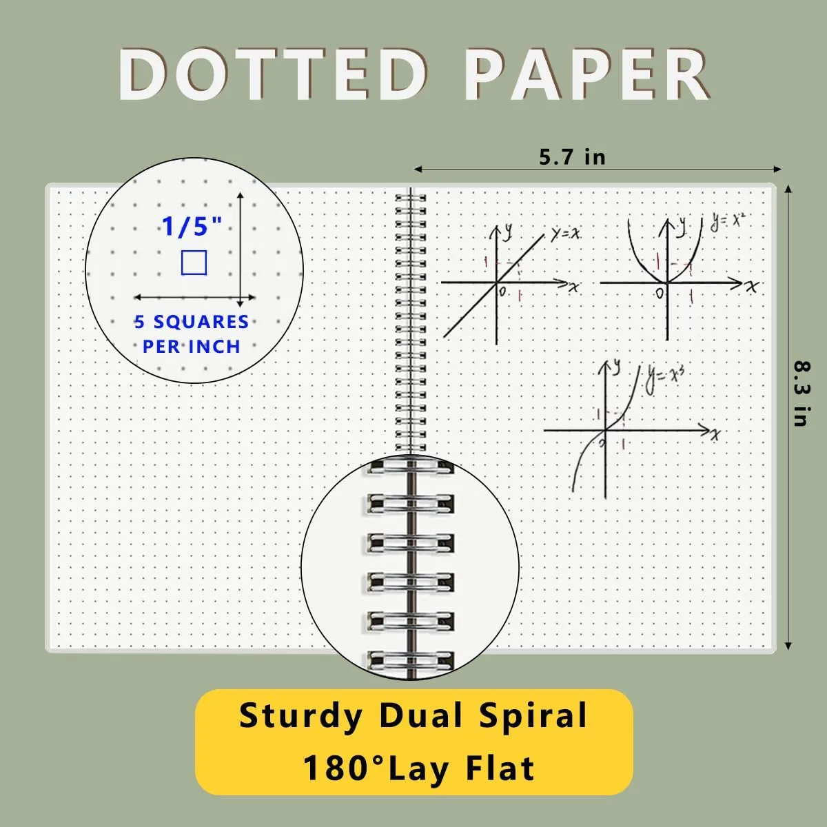 2PCS Dotted Spiral Notebook 5.7" x 8.3" with 120gsm Thick Paper, Elastic Band and Transparent Hard Cover, 160 Pages per Bullet Dotted Journal (2 Pack, A5)