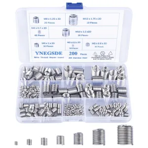 304 Stainless Steel Helical Coiled Metric Thread Repair Kit - 200Pcs Assortment Kit - M3, M4, M5, M6, M8, M10, M12 Wire Screw Sleeve Inserts
