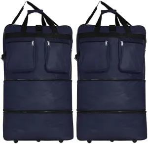 36"" Duffle Bag Expandable Rolling Lightweight Wheeled Spinner Suitcase Luggage (Pack of 2) for Travel and Storage (Navy Blue)