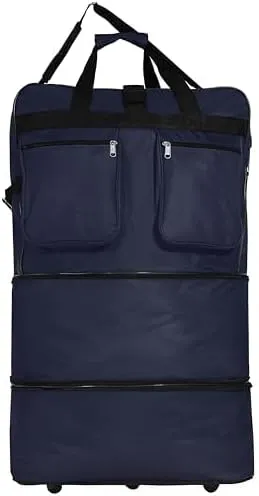 36"" Duffle Bag Expandable Rolling Lightweight Wheeled Spinner Suitcase Luggage (Pack of 2) for Travel and Storage (Navy Blue)
