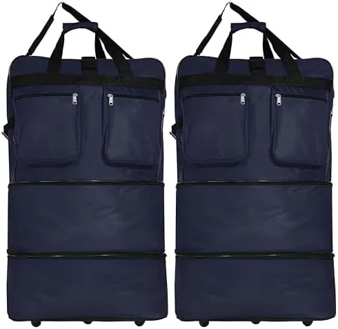 36"" Duffle Bag Expandable Rolling Lightweight Wheeled Spinner Suitcase Luggage (Pack of 2) for Travel and Storage (Navy Blue)