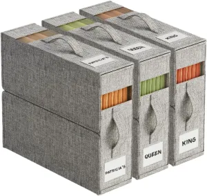 3Pack Sheet Organizers and Storage with Handles – Foldable Linen Closet Storage for King & Queen Sheet Sets – Clear Window & Removable Labels – Dustproof & Space-Saving Design, Grey
