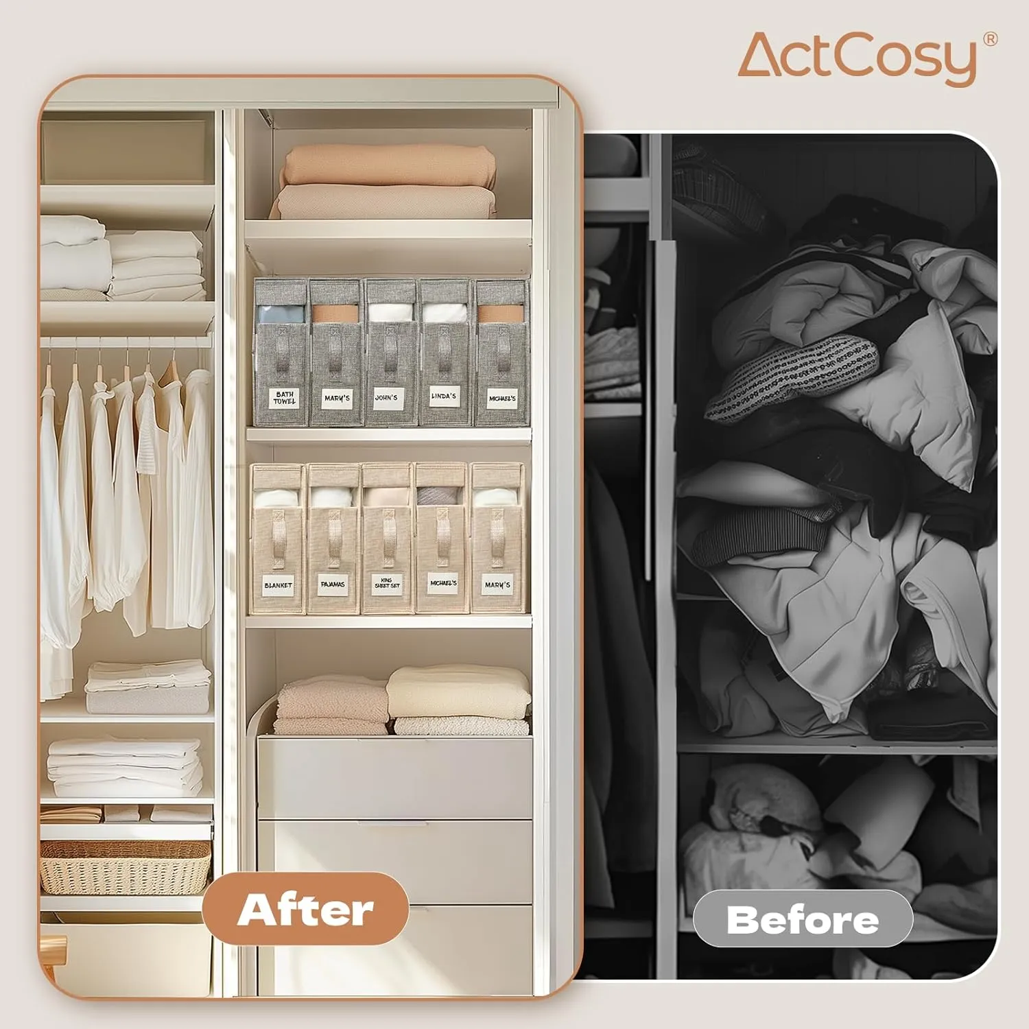 3Pack Sheet Organizers and Storage with Handles – Foldable Linen Closet Storage for King & Queen Sheet Sets – Clear Window & Removable Labels – Dustproof & Space-Saving Design, Grey
