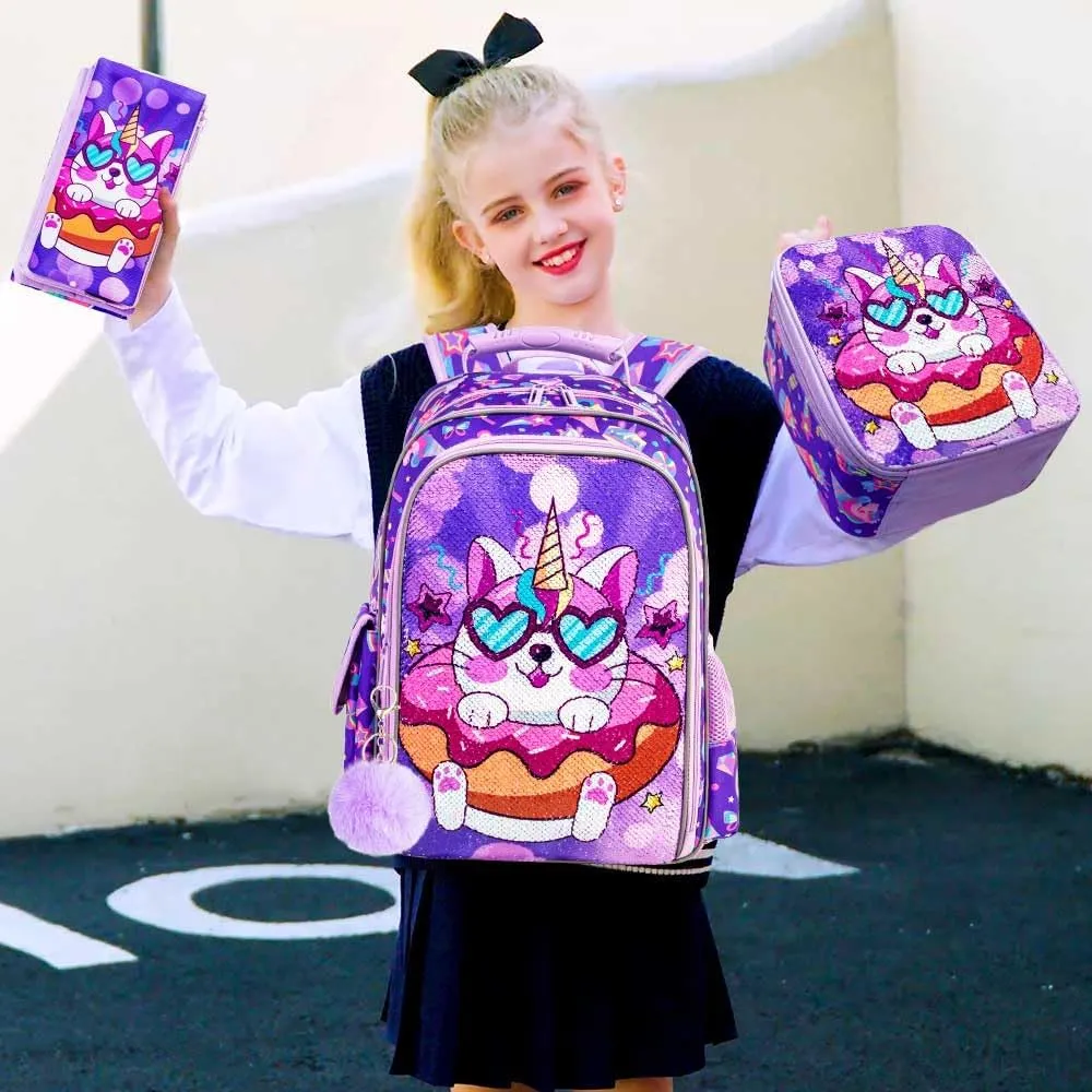 3PCS Backpack for Girls and Boys 16" Little Kids Preschool Bookbag, Elementary School Backpacks and Lunch Box