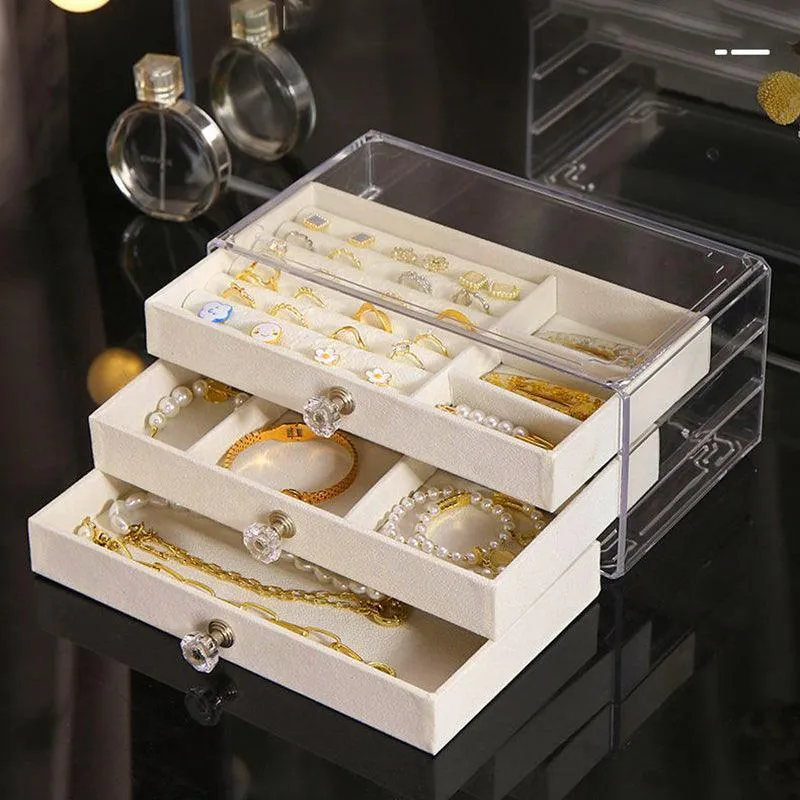 3Tier Acrylic Jewelry Organizer Box Display Drawer Case Earring Necklace Storage