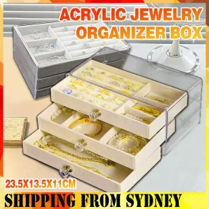 3Tier Acrylic Jewelry Organizer Box Display Drawer Case Earring Necklace Storage