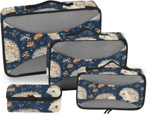 4 Pcs set bag organizer insert Mesh Travel Essentials Cartoon Hedgehog Navy Blue portable packing cubes for diaper