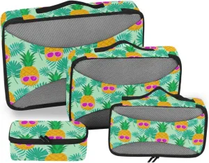 4 Pcs set bag organizer insert Mesh Travel Essentials Summer Sunglasses Pineapple Palm Leaf Green lightweight packing cubes for suitcases
