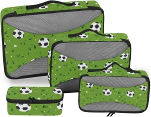 4 Pcs set luggage organizer bags Mesh Travel Essentials Green Field Football lightweight bags for packing