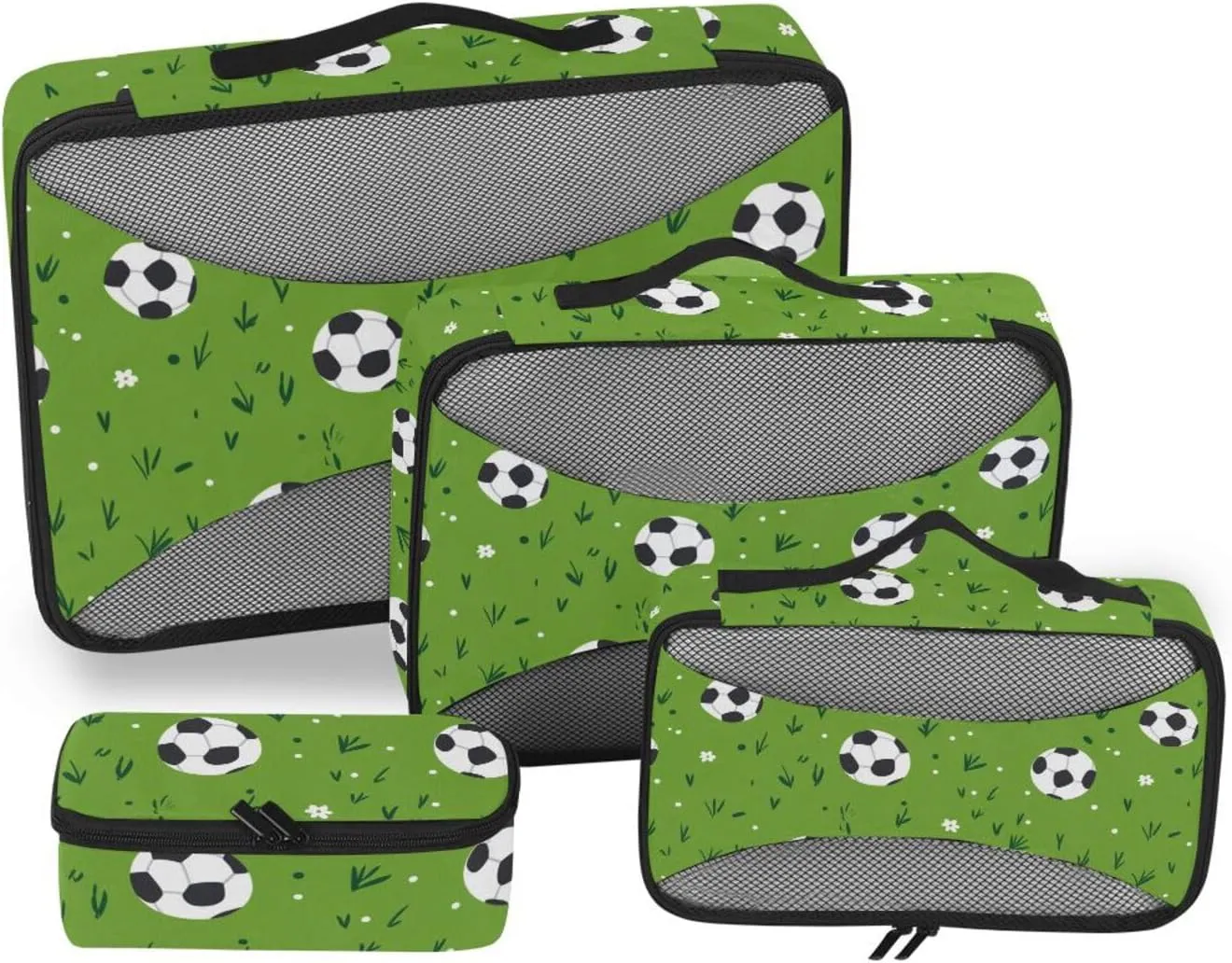 4 Pcs set luggage organizer bags Mesh Travel Essentials Green Field Football lightweight bags for packing