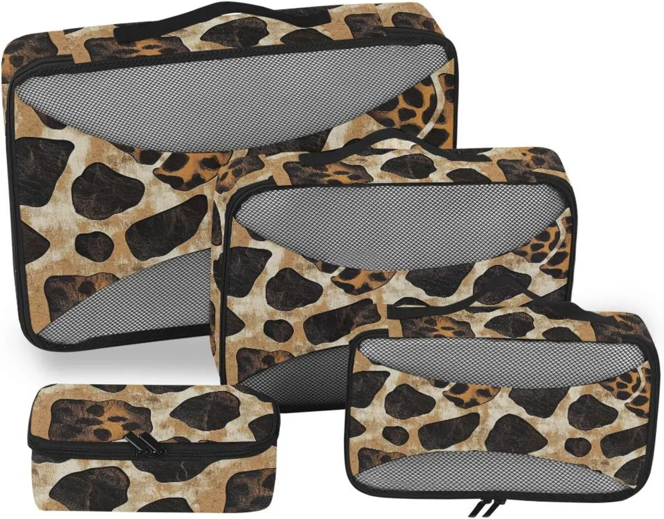 4 Pcs set organizer bags for Mesh Travel Essentials Paw Print Safari expandable compression packing cubes